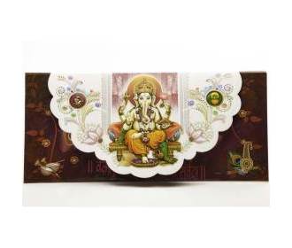 Hindu Wedding Card with Radha Krishna, Ganesha & Peacock Motifs